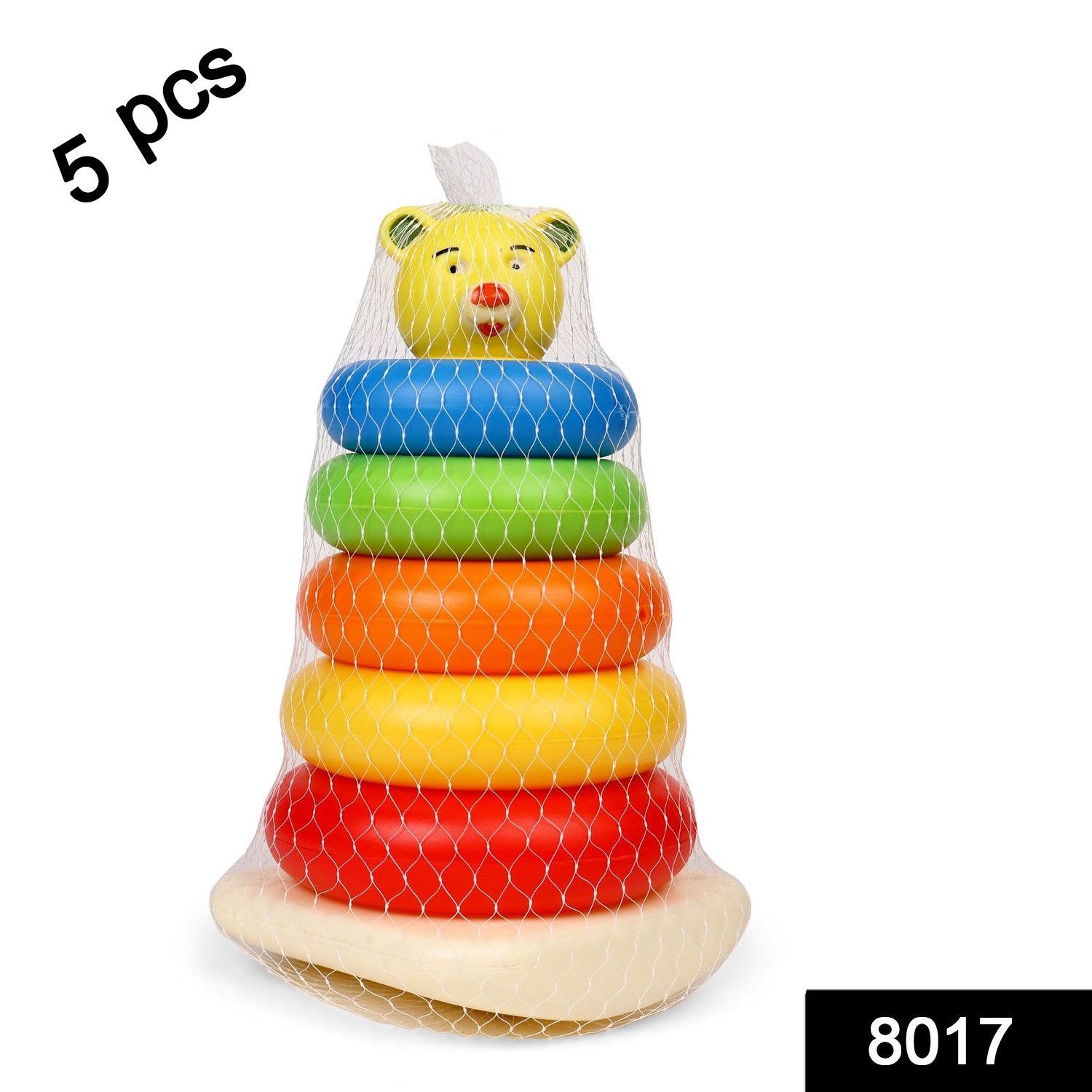 Wukusy plastic baby and kids teddy stacking rings educational toy set with five jumbo rings for stacking and learning.