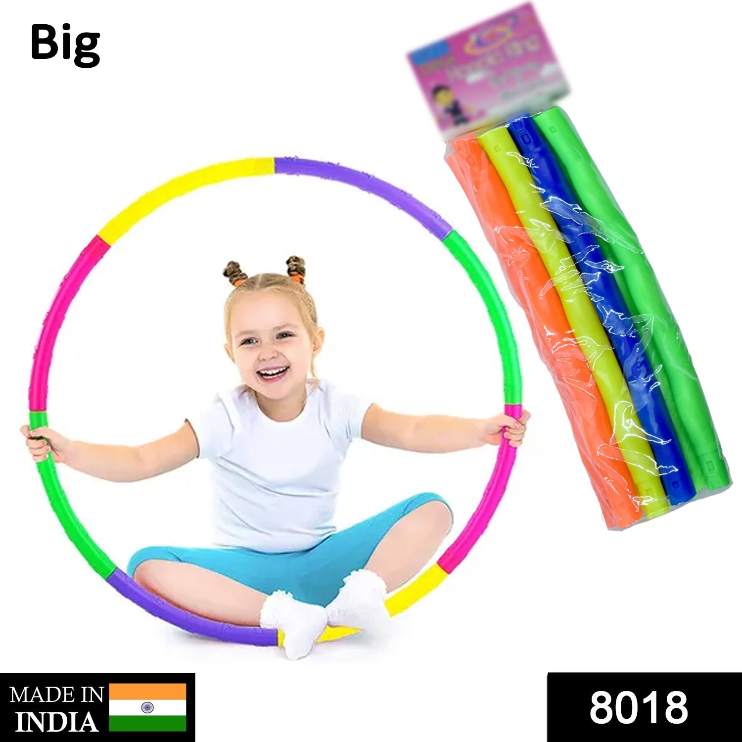 Wukusy 8018 Hoops Hula interlocking exercise ring for fitness, suitable for boys, girls, and adults, shown in a colorful toy image.