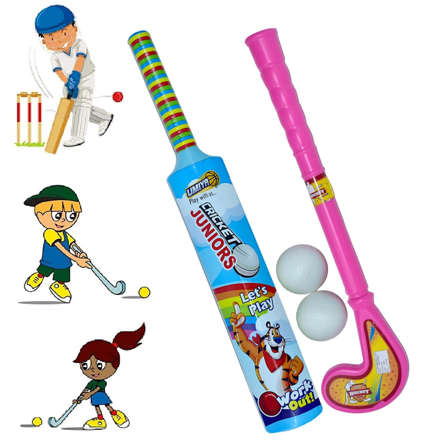 Lightweight plastic kids' hockey set with bat and ball, Wukusy toy for active play and outdoor fun