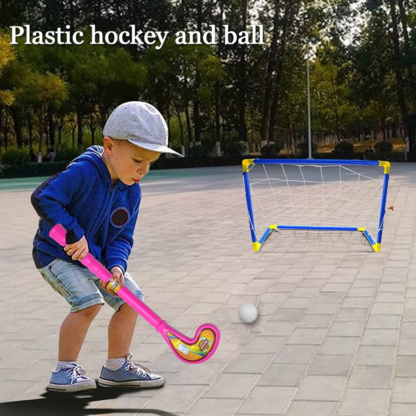 Wukusy plastic bat and ball hockey toy set for kids, lightweight and colorful, suitable for outdoor play and fun sports activities.
