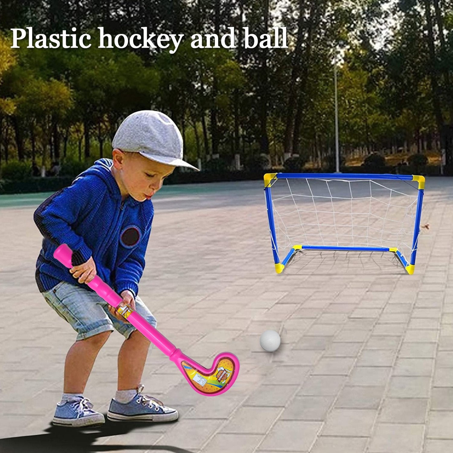 Wukusy plastic bat and ball hockey toy set for kids, lightweight and colorful, suitable for outdoor play and fun sports activities.
