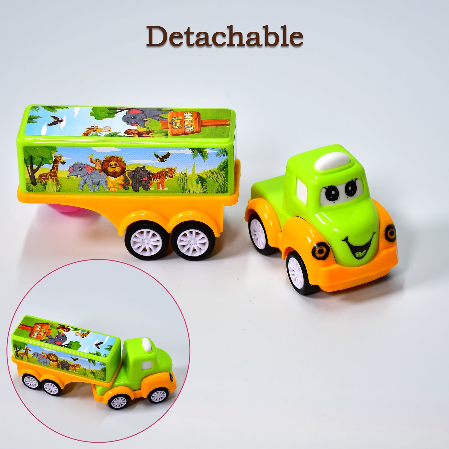 Small green and yellow Wukusy toy truck with detailed wheels and cab, perfect for children's imaginative play.