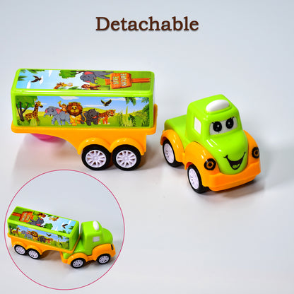 Small green and yellow Wukusy toy truck with detailed wheels and cab, perfect for children's imaginative play.