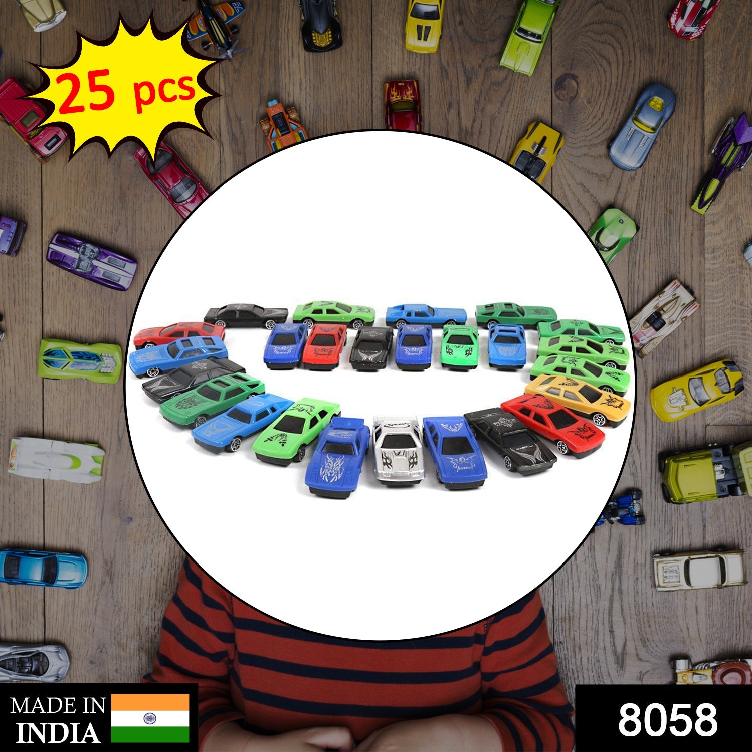 Wukusy 8058 Super Racer Power Car Set with 25 toy race cars and accessories for kids' play and racing fun.