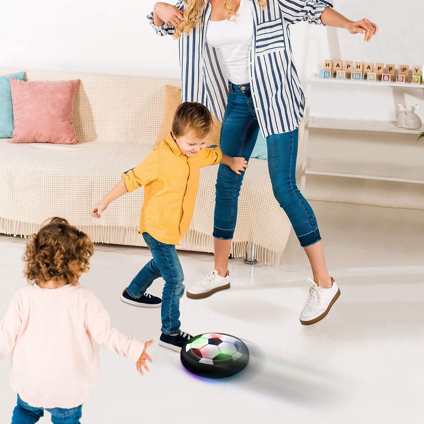 Wukusy hover LED ball toy designed for kids, glowing LED lights, used for play and entertainment in households.
