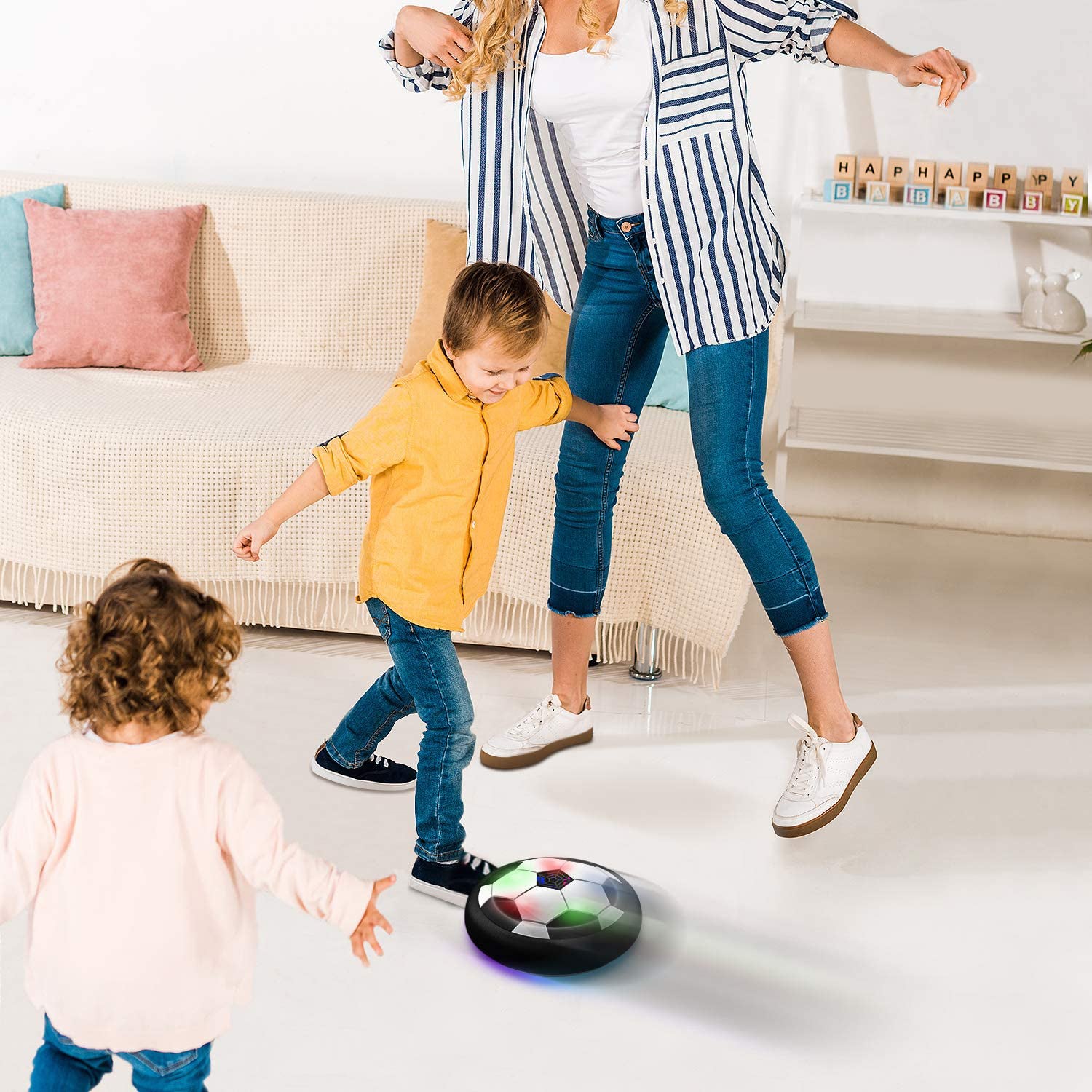 Wukusy hover LED ball toy designed for kids, glowing LED lights, used for play and entertainment in households.