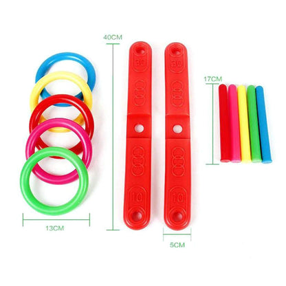 Wukusy 13-piece ring toss game set with colorful rings, designed for children’s play and suitable for household and official use.