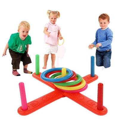 Wukusy 13-piece ring toss game for children, featuring colorful rings and pegs, suitable for indoor and outdoor play.