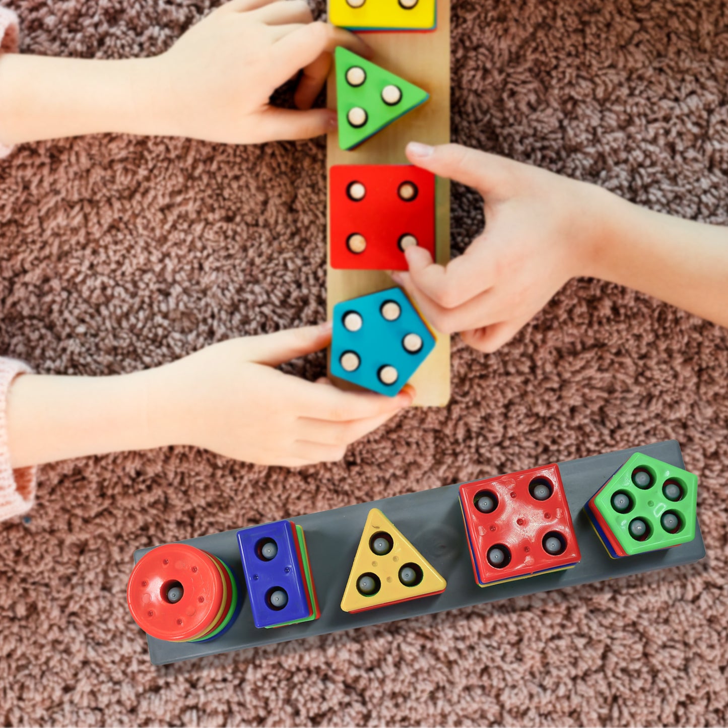 Wukusy Geometric Brick 8098, colorful 5-angle matching column blocks for kids, preschool educational learning toy.