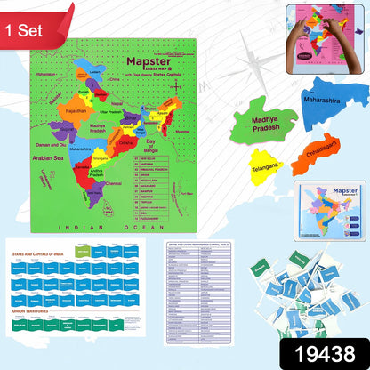 Wukusy Aditi Mapster India Map EVA foam puzzle set for kids, featuring colorful pieces showing India's geography and states.
