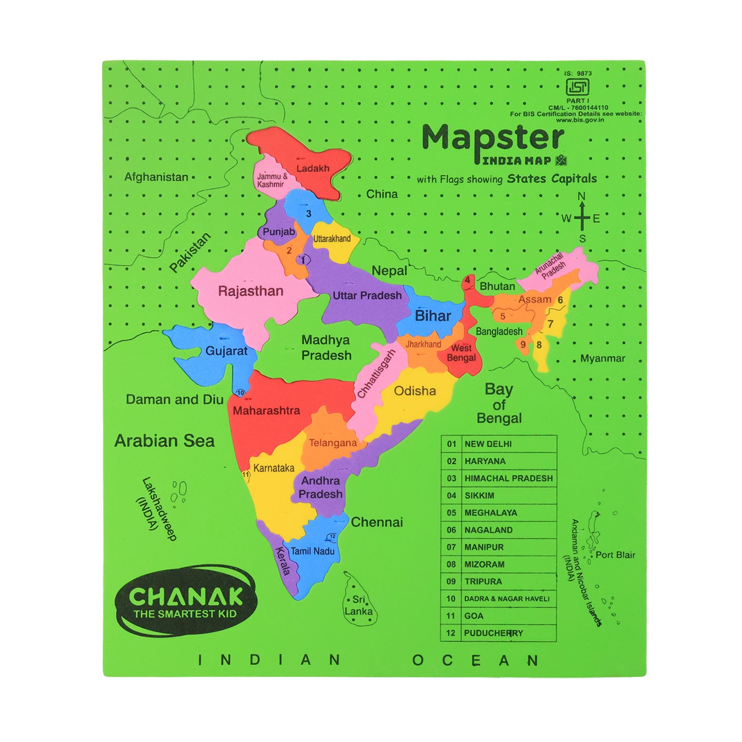 Child playing with Wukusy Aditi Mapster India map EVA foam puzzle set, educational toy for learning geography.