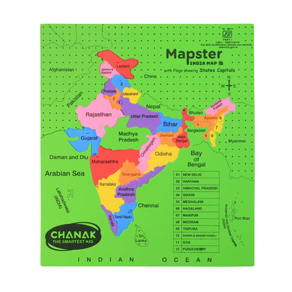 Child playing with Wukusy Aditi Mapster India map EVA foam puzzle set, educational toy for learning geography.