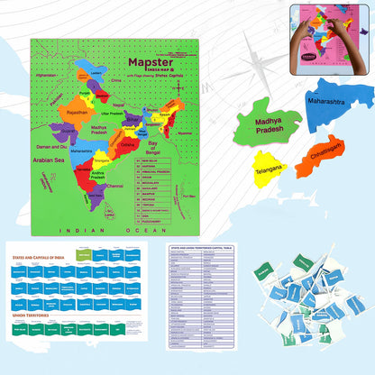 Wukusy Aditi Mapster India Map Eva Foam Puzzle Set for children, featuring colorful puzzle pieces of India's map, educational toy.