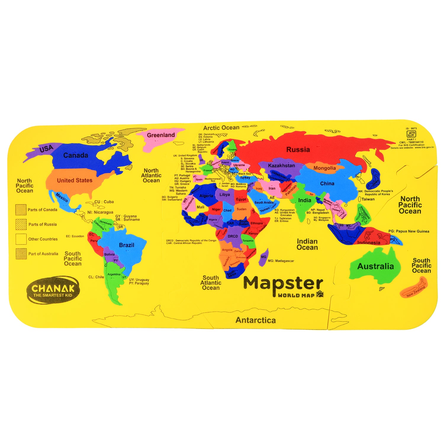 Wukusy Aditi Mapster World Map EVA foam puzzle set for kids, featuring colorful puzzle pieces of a world map.