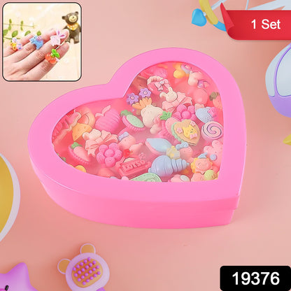 Wukusy playful decorative toy rings for children in heart-shaped storage box, set of 35 colorful plastic rings for kids' play.
