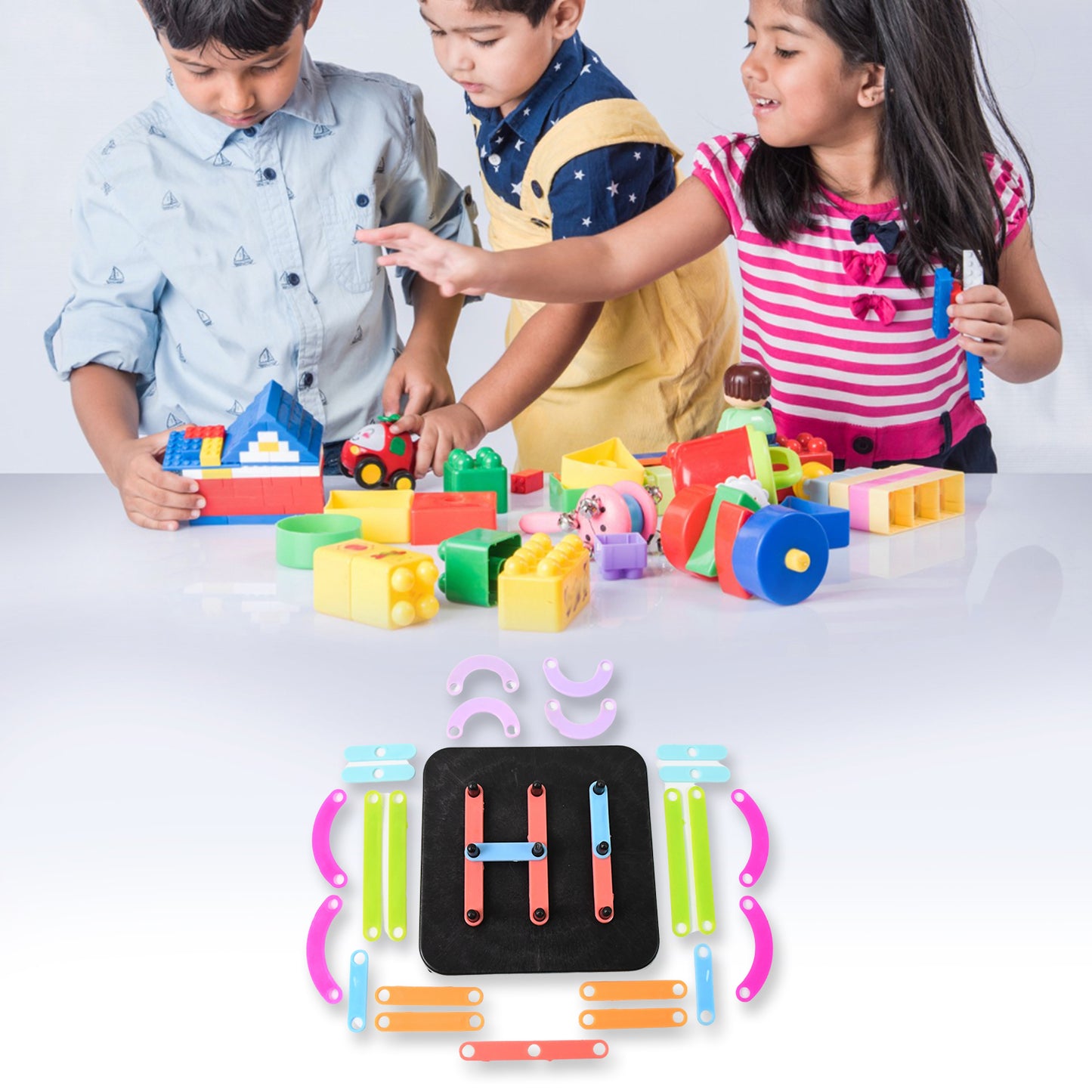 Wukusy alphabet construction puzzle featuring colorful alpha-numeric pieces for educational toy play and learning activities.