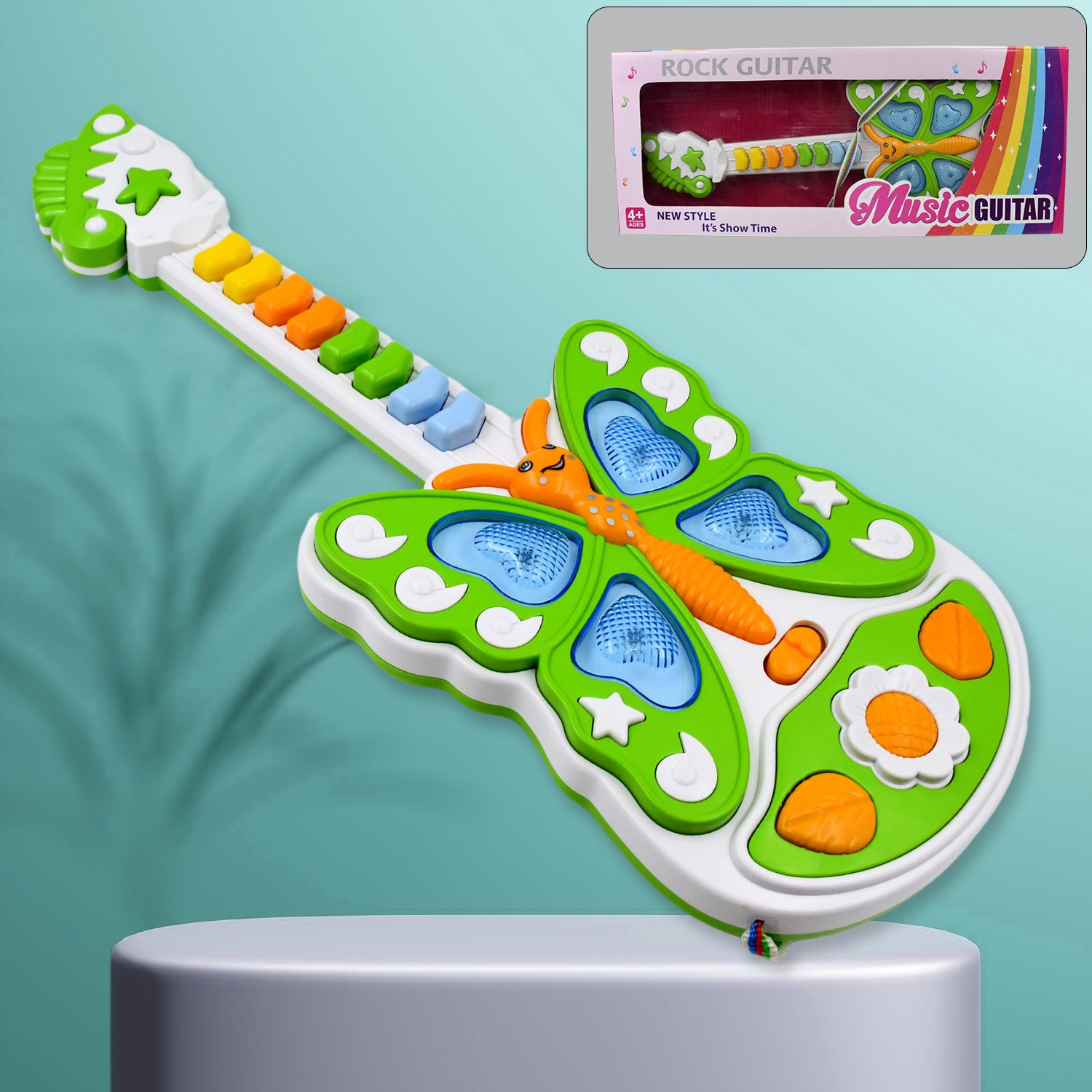 Wukusy butterfly guitar toy with light and music, colorful plastic toy for children, battery not included