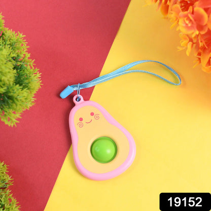 Cute avocado-shaped mini push pop keychain toy with strap, colorful and fun Wukusy brand accessory for kids and collectors.