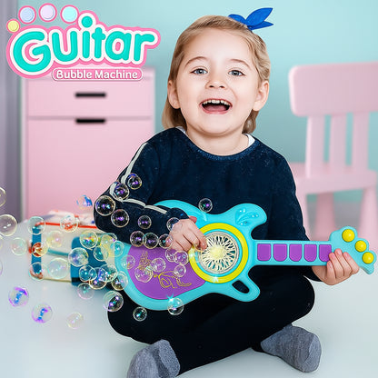 Electric guitar-shaped bubble machine set by Wukusy, a fun toy with a guitar design that produces bubbles automatically.