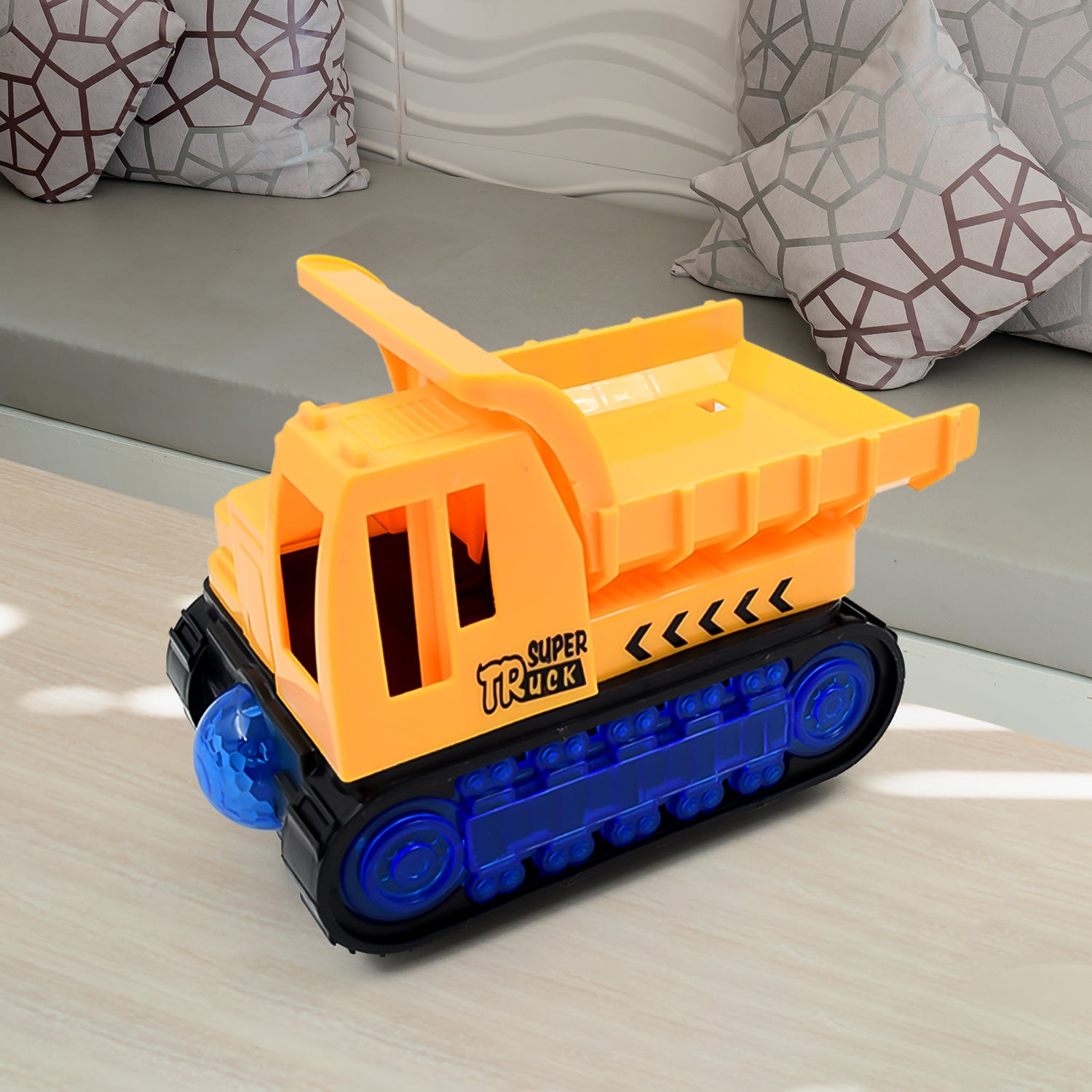 Wukusy self-driving super dump truck toy for kids, engineering electric vehicle with realistic design and bright colors.