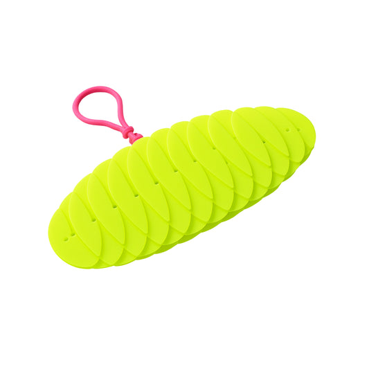 Flexible plastic worm fidget toy by Wukusy, a colorful, bendable toy designed for sensory and stress relief.