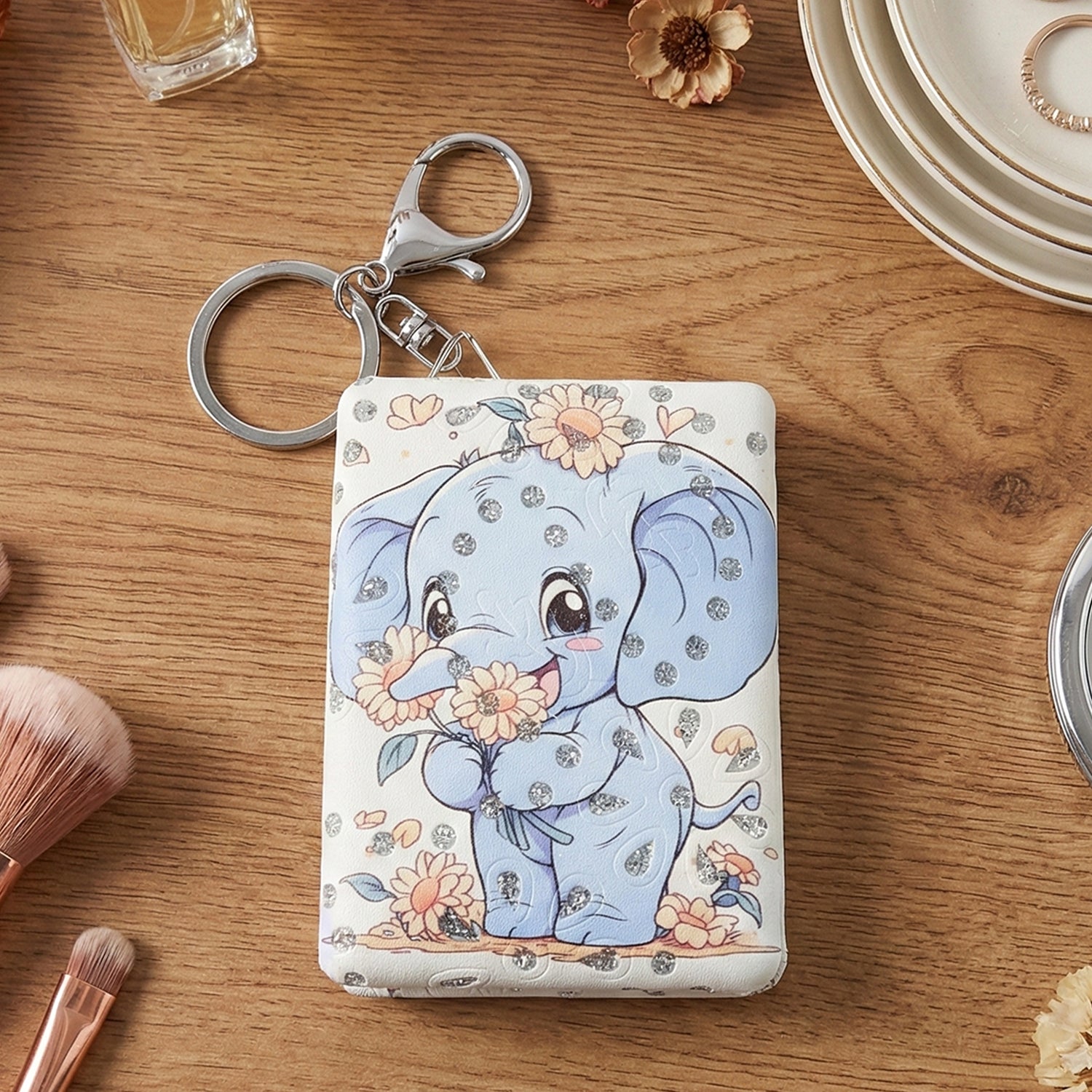 Wukusy foldable mirror keychain, compact toy accessory with a shiny mirror and colorful design, perfect for on-the-go use.