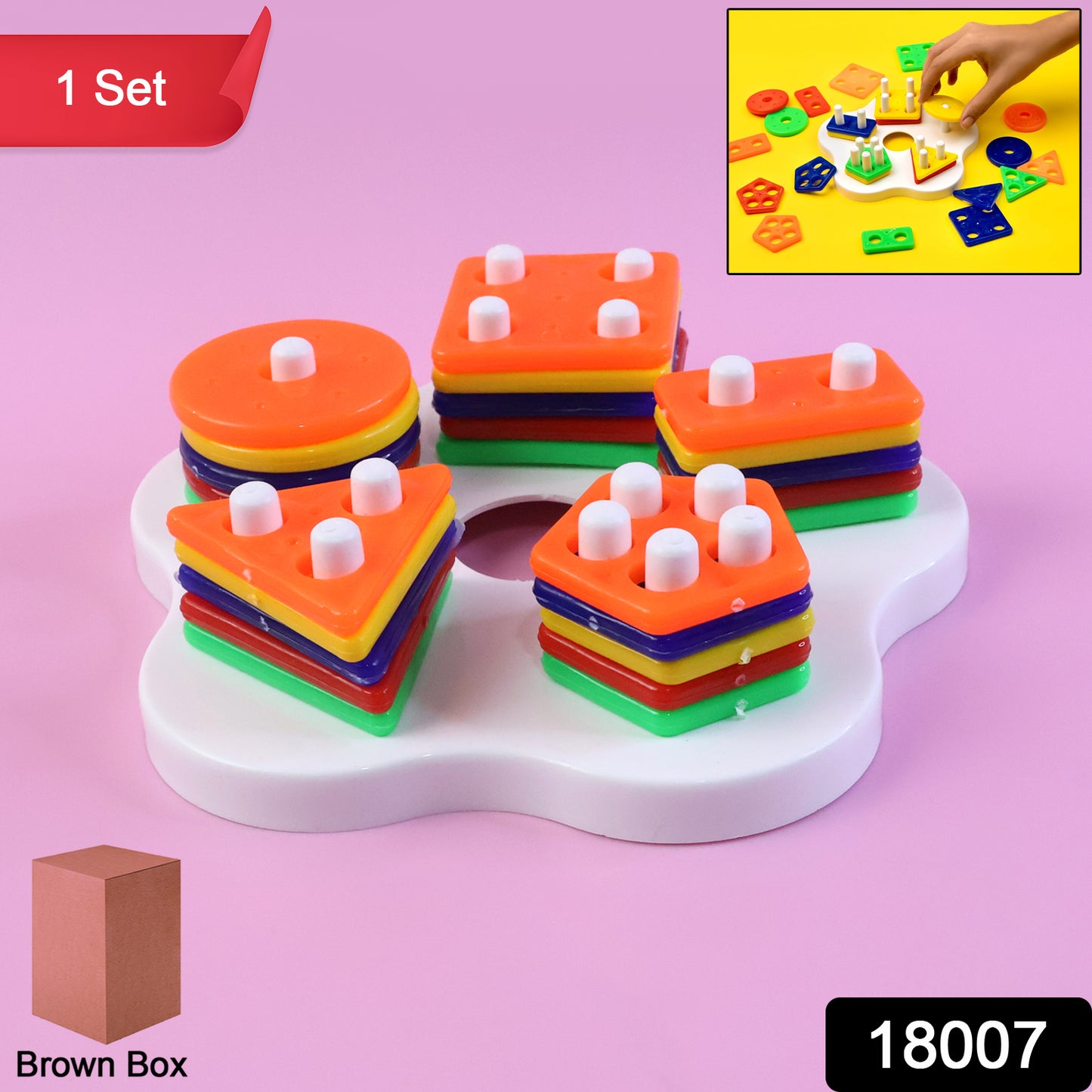 Wukusy geometric stacking sorter puzzle toy with colorful shapes for children to sort and assemble.
