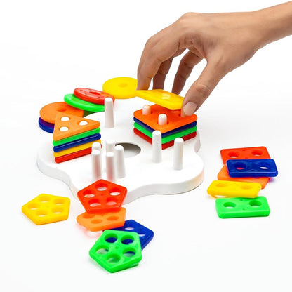 Wukusy geometric stacking sorter puzzle toy with colorful geometric shapes for kids' educational play and problem-solving.