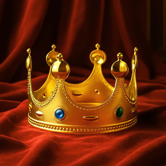 Wukusy toy golden royal crown with colorful gem accents, perfect for dress-up and pretend play.