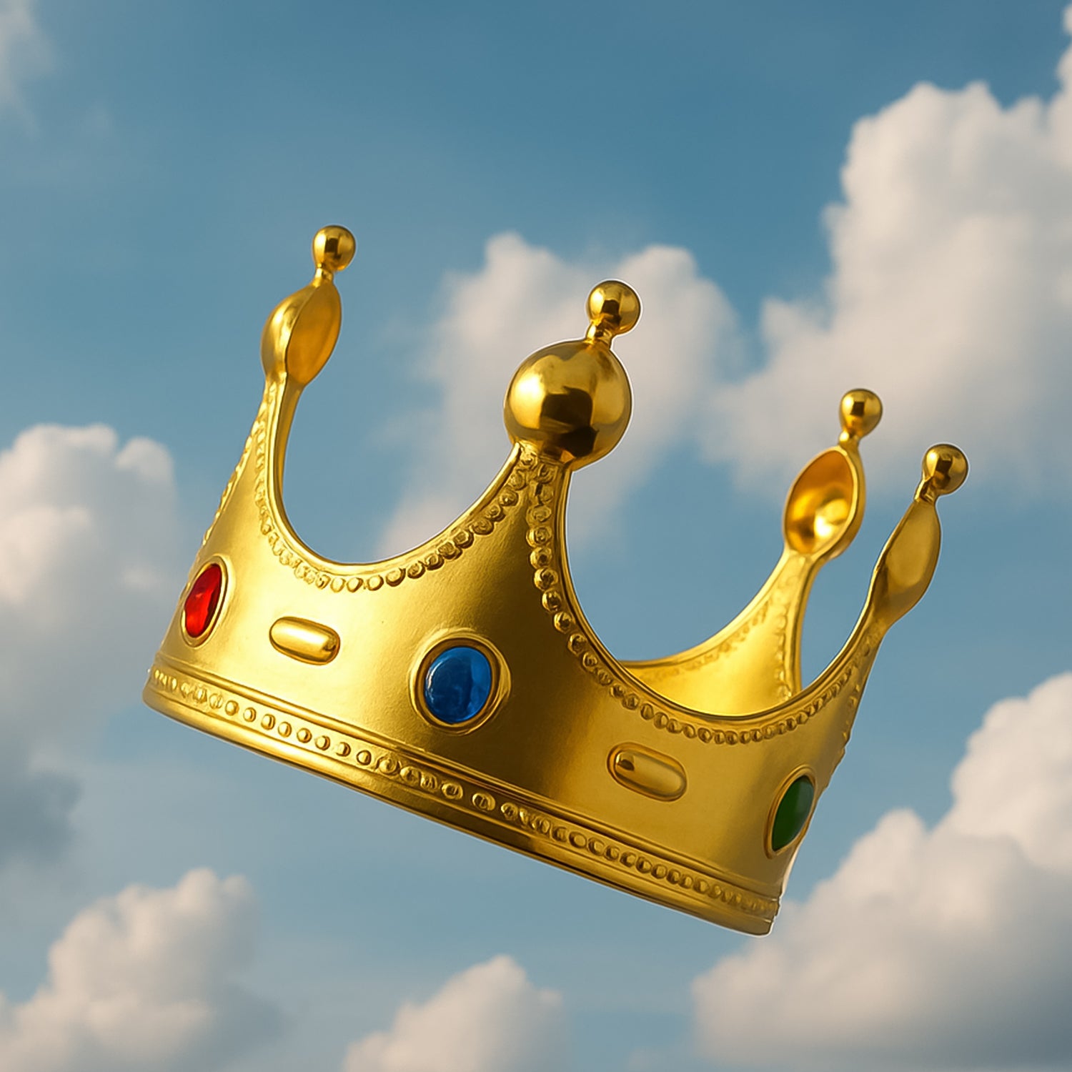 Golden Royal Crown with colorful gems toy by Wukusy, featuring a shiny gold finish and vibrant gemstone accents.