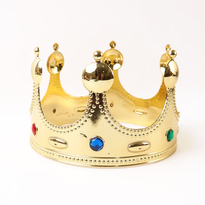 Wukusy toy golden royal crown with colored gems and intricate detailing, perfect for dress-up and imaginative play.