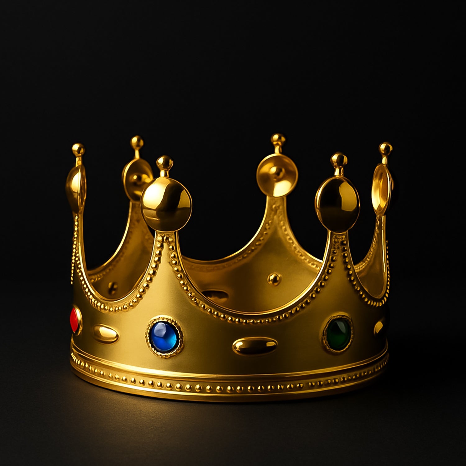 Wukusy toy golden royal crown with colorful gems and intricate detailing, perfect for dress-up and imaginative play.