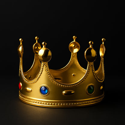 Wukusy toy golden royal crown with colorful gems and intricate detailing, perfect for dress-up and imaginative play.