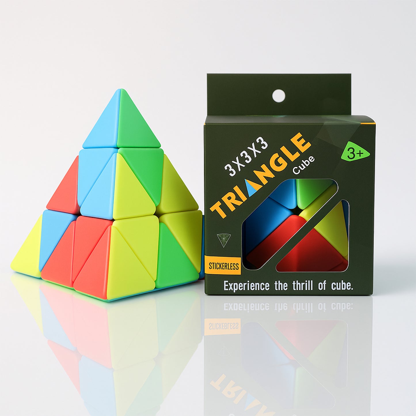 Wukusy high-speed triangle puzzle cube toy with vibrant colors, designed for quick solving and brain-teasing fun.