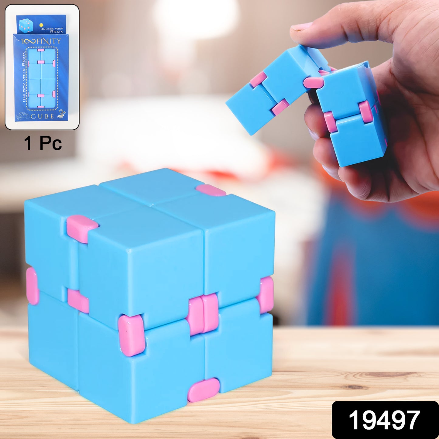 Wukusy Infinity Cube fidget toy for stress relief, handheld puzzle toy for kids and adults, black plastic design.