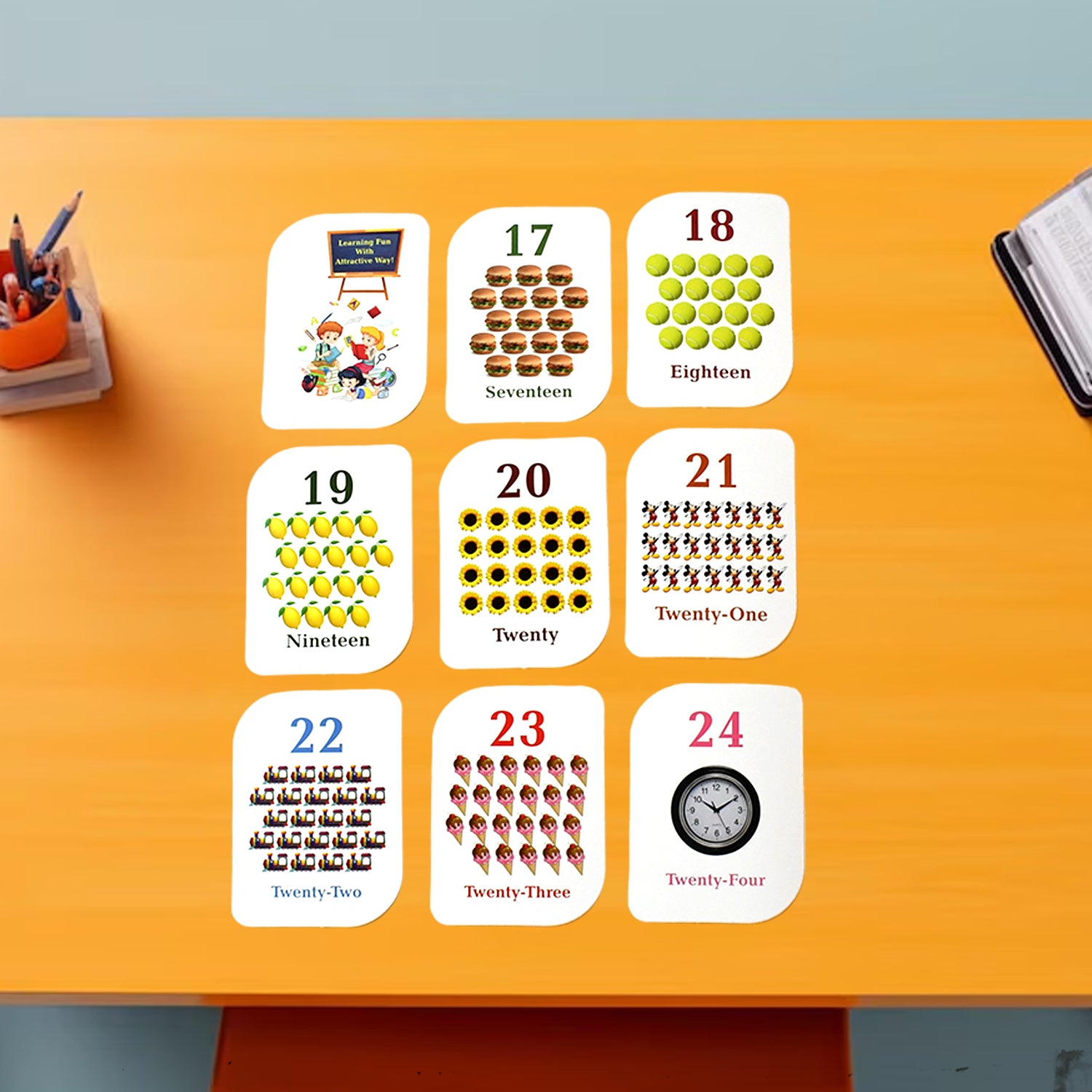 Wukusy Kid Kraft early learner 32-piece number flashcard set with colorful cards for teaching kids numbers and counting.