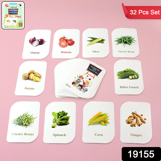 Wukusy Kidkraft 32-piece educational vegetable flash cards set for kids, featuring colorful images of various vegetables.