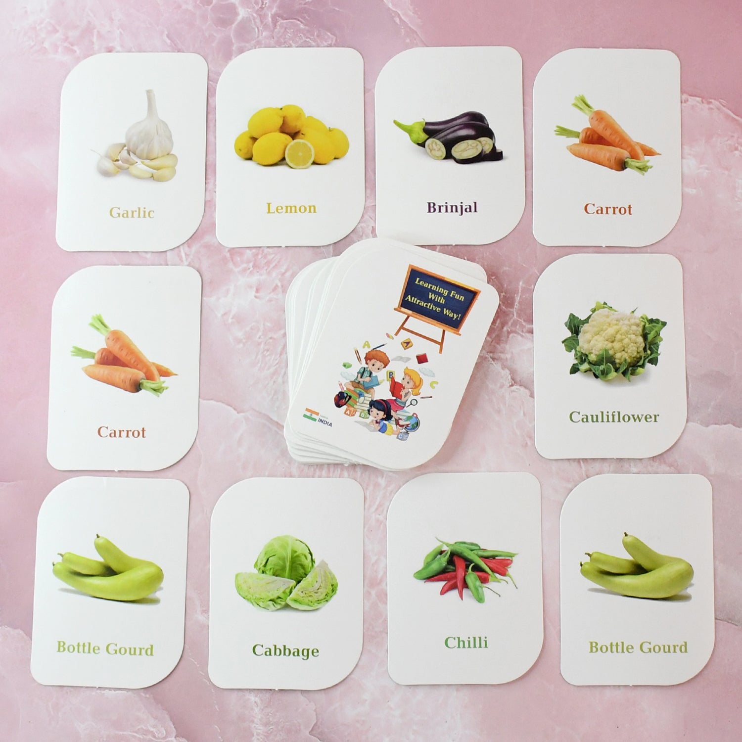 Wukusy Kidkraft 32-piece educational vegetable flash cards set featuring colorful images of various vegetables for kids' learning.