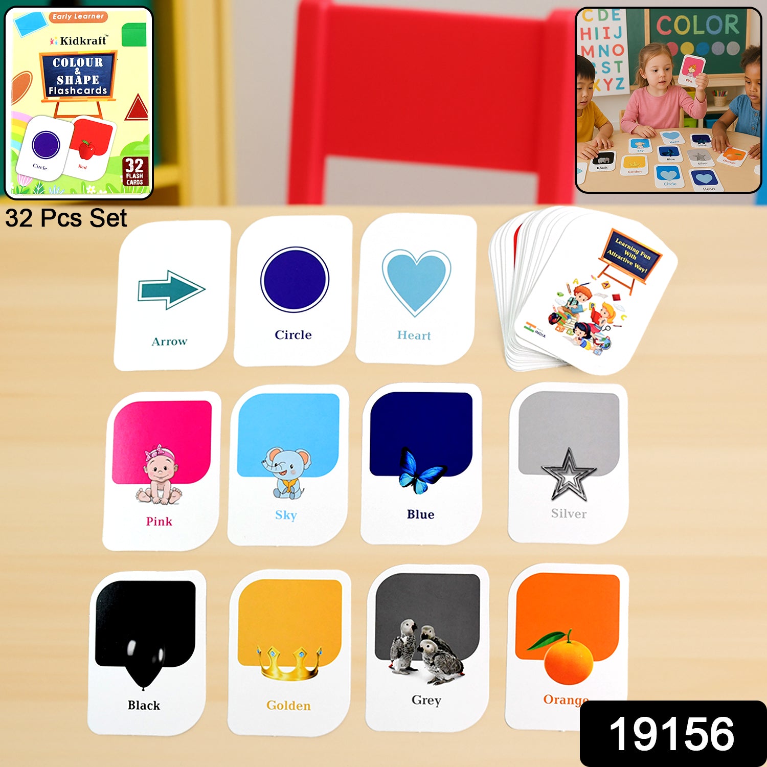 Wukusy Kidkraft Early Learner 32-piece color and shape flashcard set for kids, featuring vibrant educational toys for early learning.