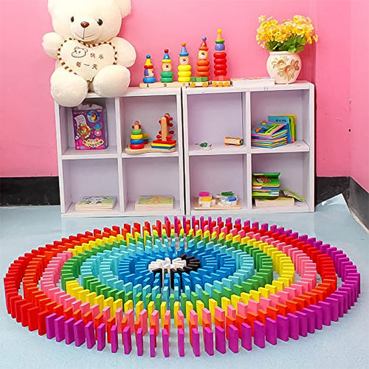 Wukusy Kids 120 Domino Blocks set featuring colorful domino tiles for children’s educational and play activities.