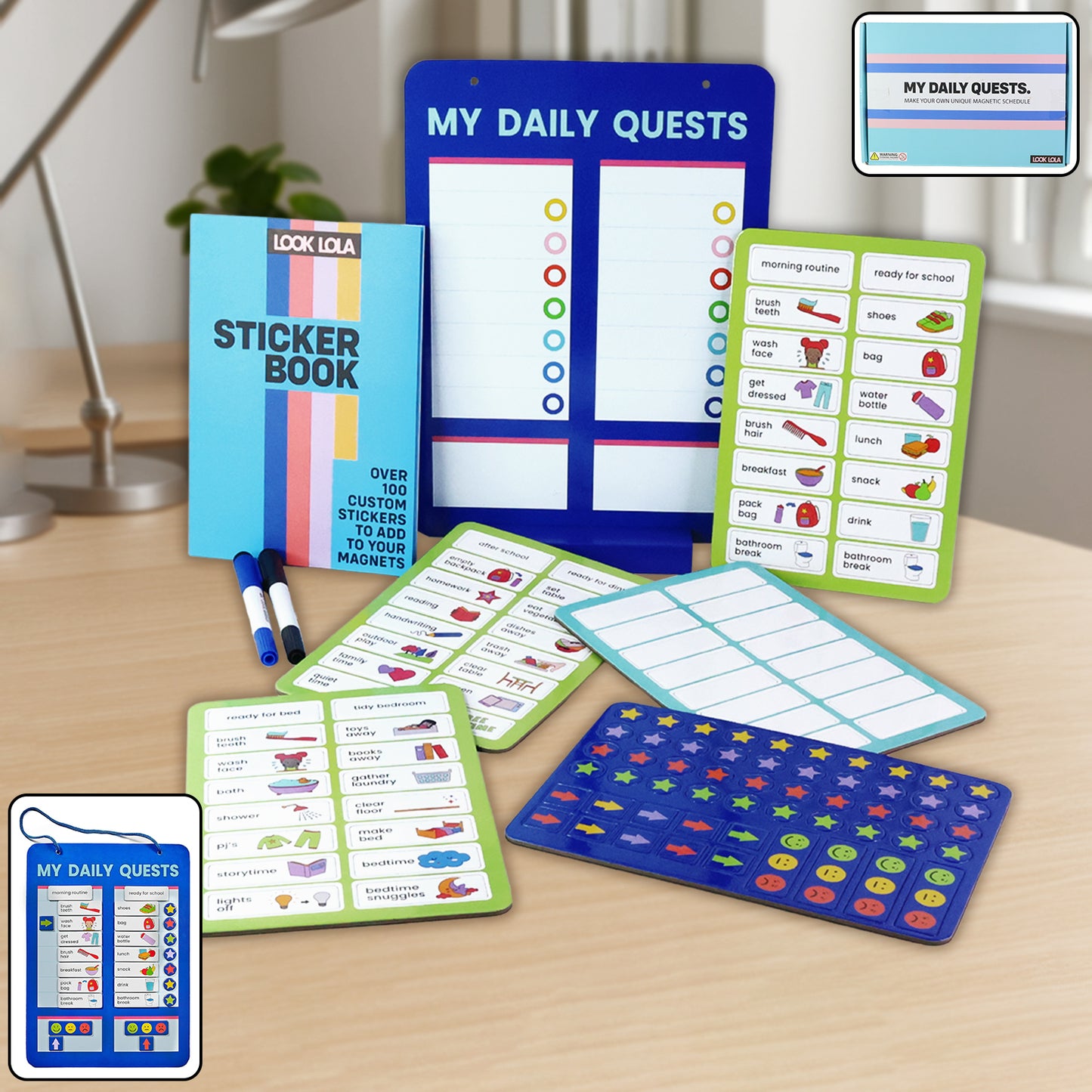 Wukusy Magnetic Board Sticker Book with activity cards, colorful educational toy set for kids learning and play.