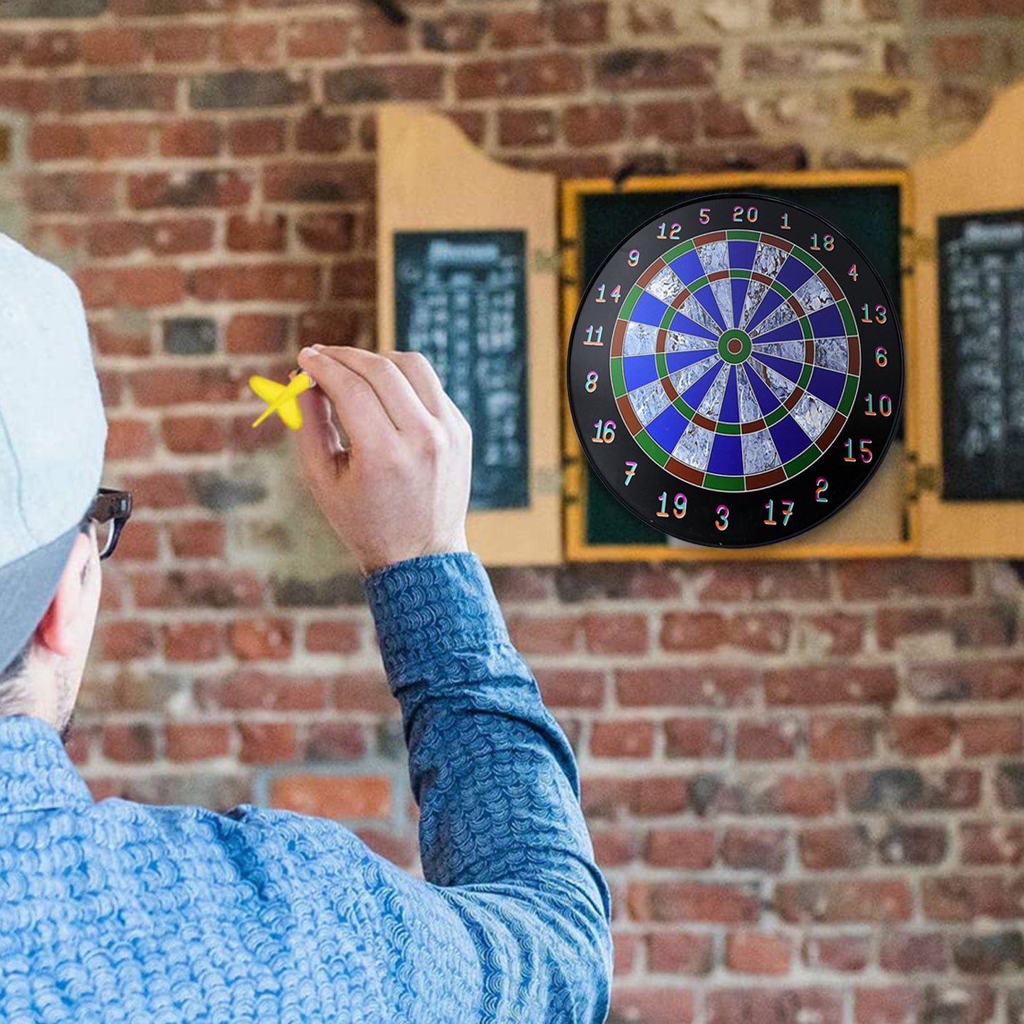 Wukusy magnetic dart board game set with 6 soft-tip darts for kids, featuring colorful target and dartboard illustration.