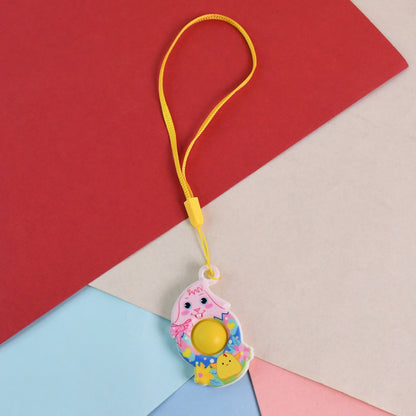 Wukusy mini cartoon chick-shaped push pop fidget toy with hanging strap, colorful and squeezable for stress relief and play.