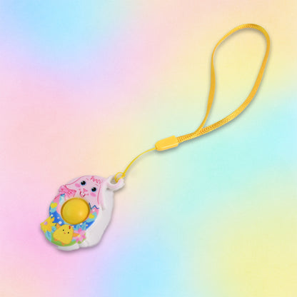 Mini Cartoon Chick Push Pop Fidget Toy with hanging strap, colorful and playful sensory toy by Wukusy for kids.