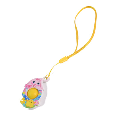 Mini cartoon chick-shaped push pop fidget toy with hanging strap, colorful and playful Wukusy toy for stress relief and fun.
