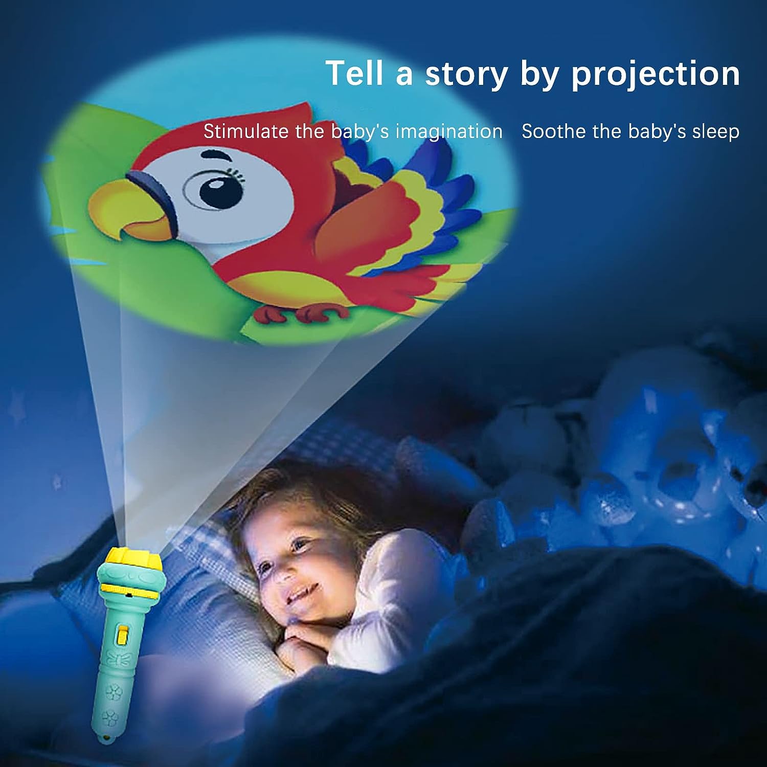 Wukusy mini slide projector for kids with 3 slides and animated patterns, educational toy flashlight torch for children's learning.