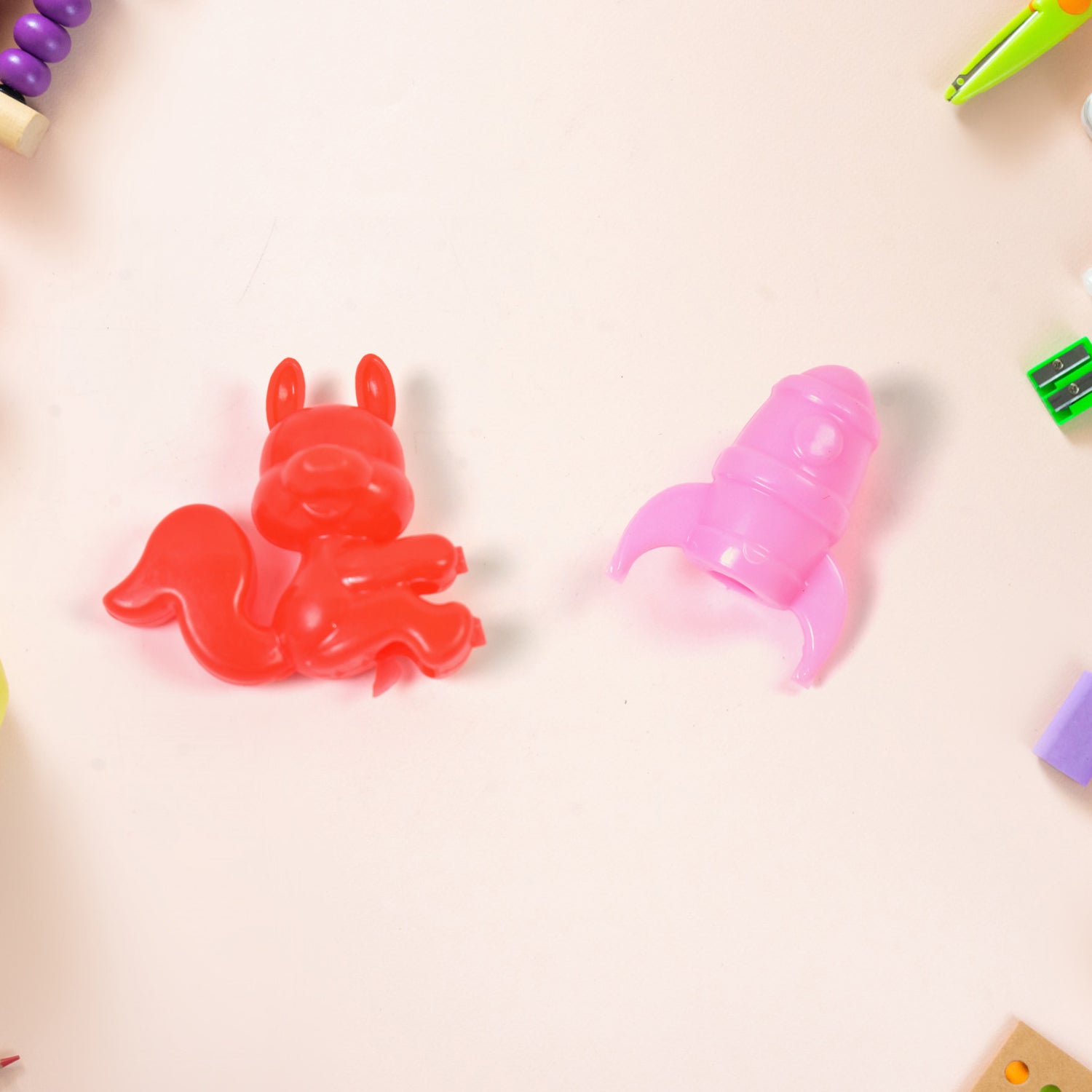 Wukusy mix character monkey, fish, and cat pencil top toys in various colors, designed for fun and promotional use.