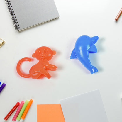 Colorful Wukusy mix character monkey, fish, and cat pencil top toy, made of soft plastic, designed for fun and decoration.