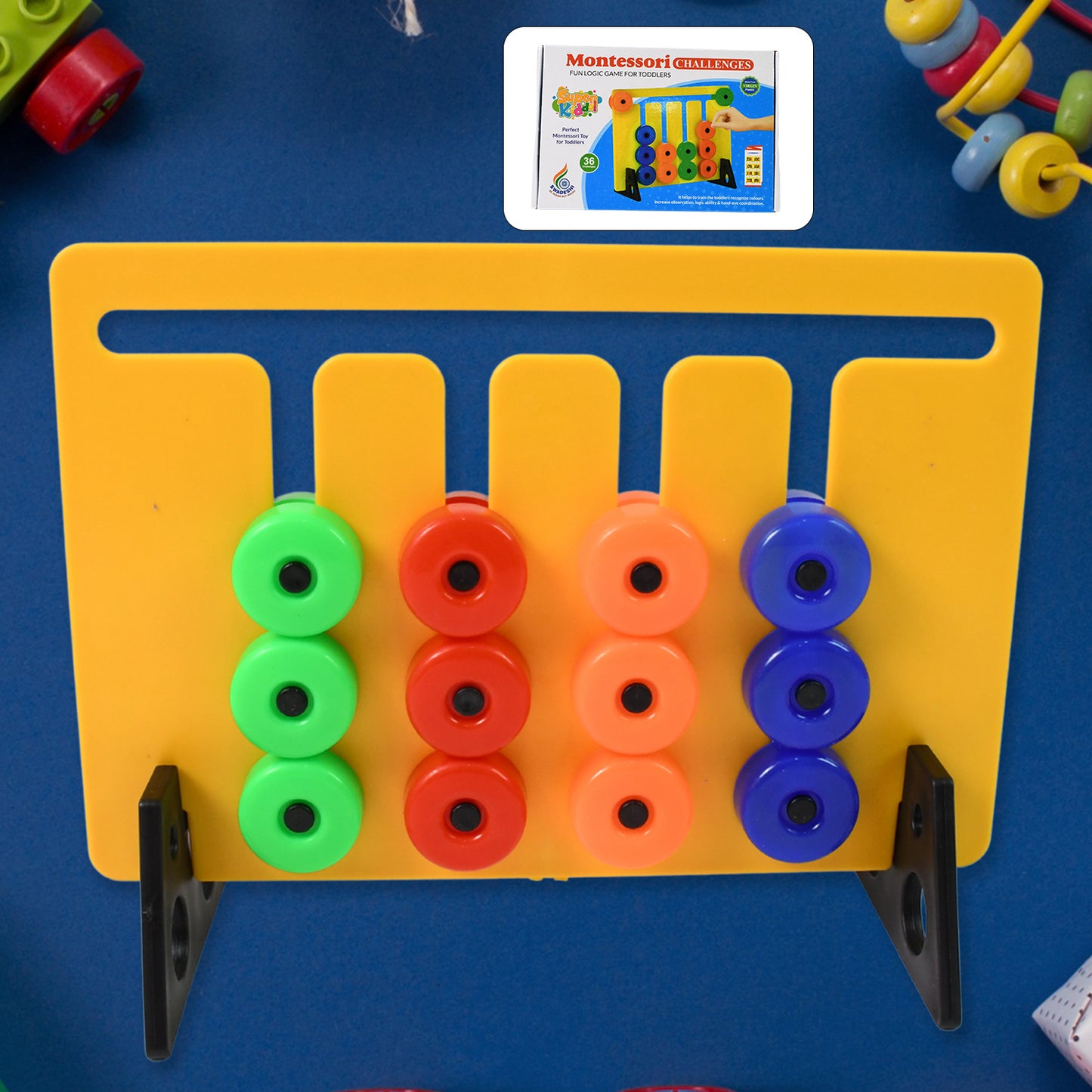 Wukusy Montessori slide puzzles toy for kids, featuring 36 challenge puzzles in one set with colorful, interactive design.