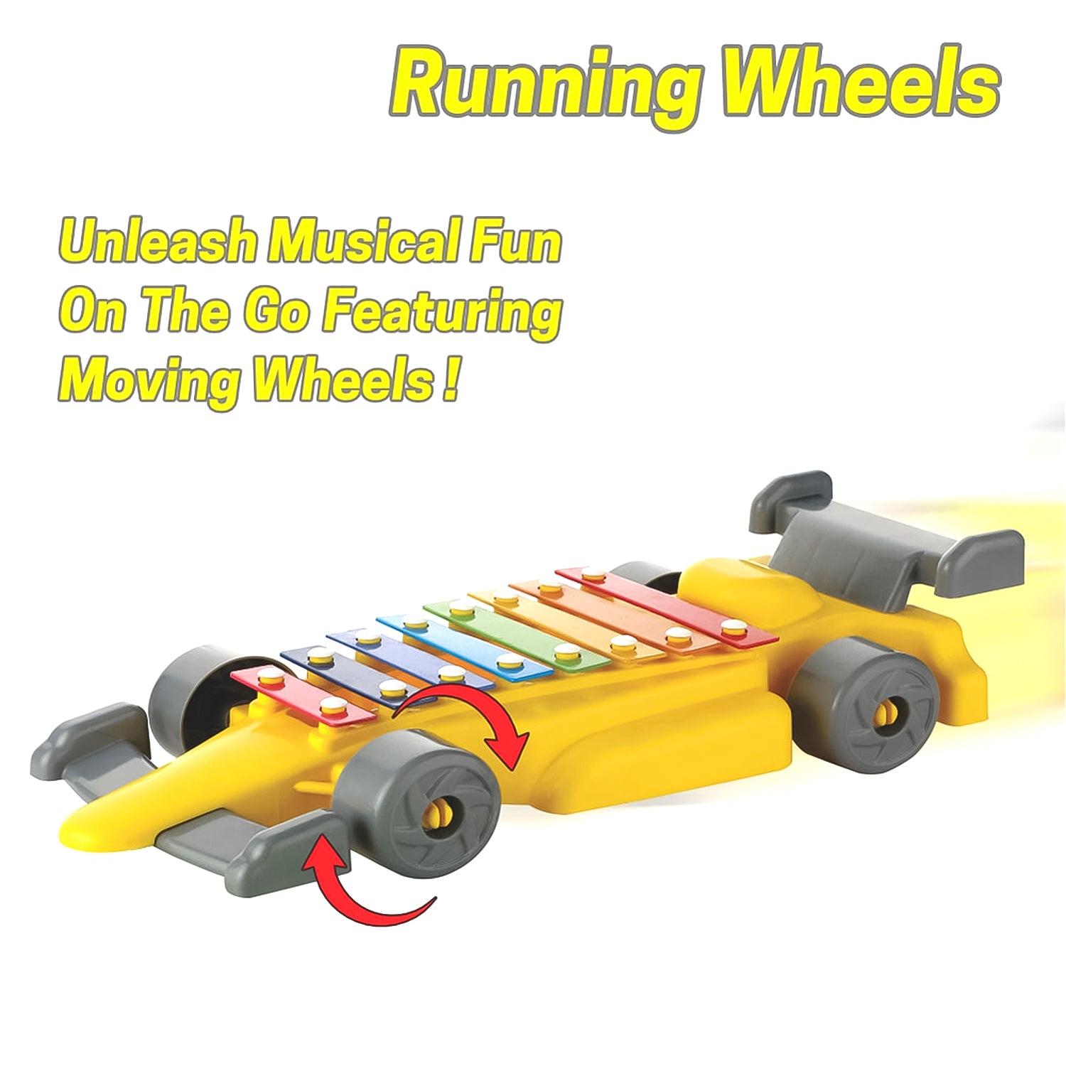 Wukusy musical car piano xylophone toy set featuring colorful plastic keys on a small car-shaped instrument for kids.